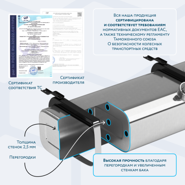 Алюминиевый топливный бак 500 литров (450х600х2100)